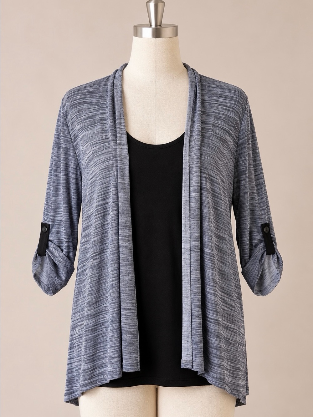727 Trend Woman 3X Gray Black 2 in 1 Cardigan Tank Top Roll Tab Plus Size